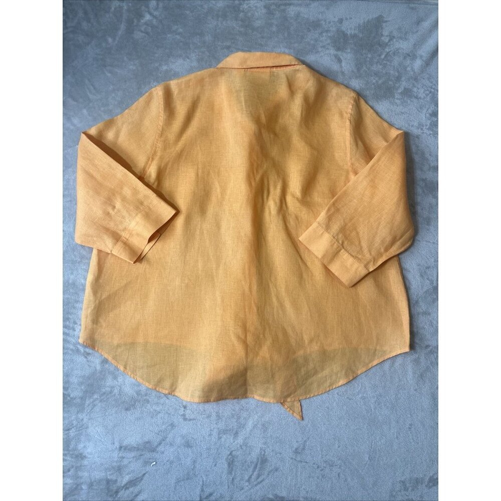 Chico’s Button Up Tip Up Blouse 100% Linen Orange Size 3 - Picture 5 of 10